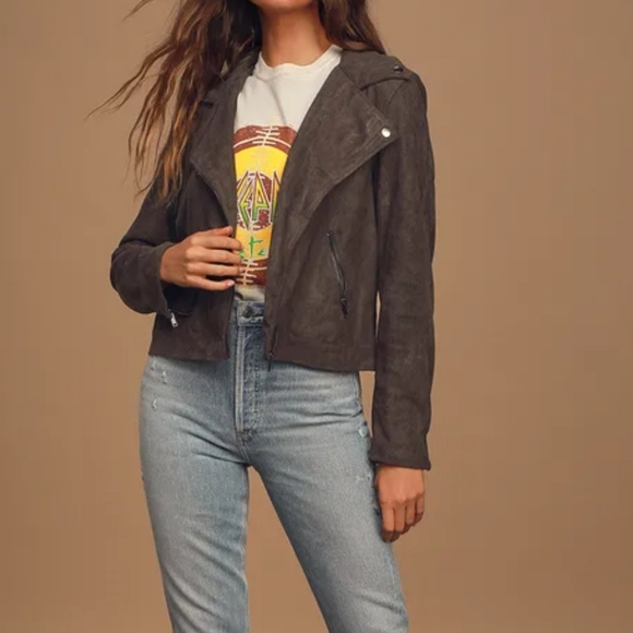 Vegan Charcoal Grey Suede Moto Jacket - Picture 1 of 4